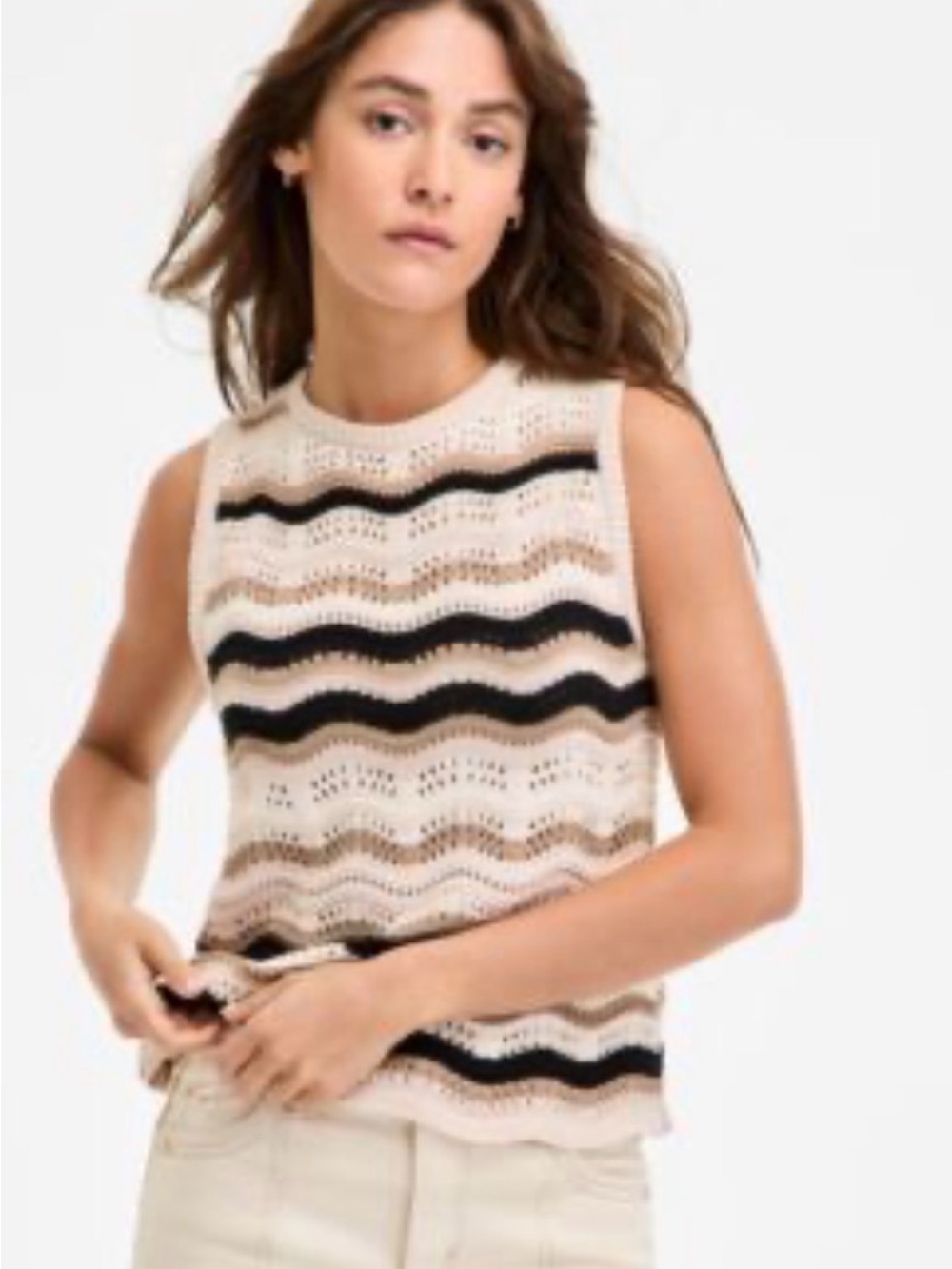 Democracy Wave-Stripe Knit Tank in Beige, Black & Brown. NWT. Size medium